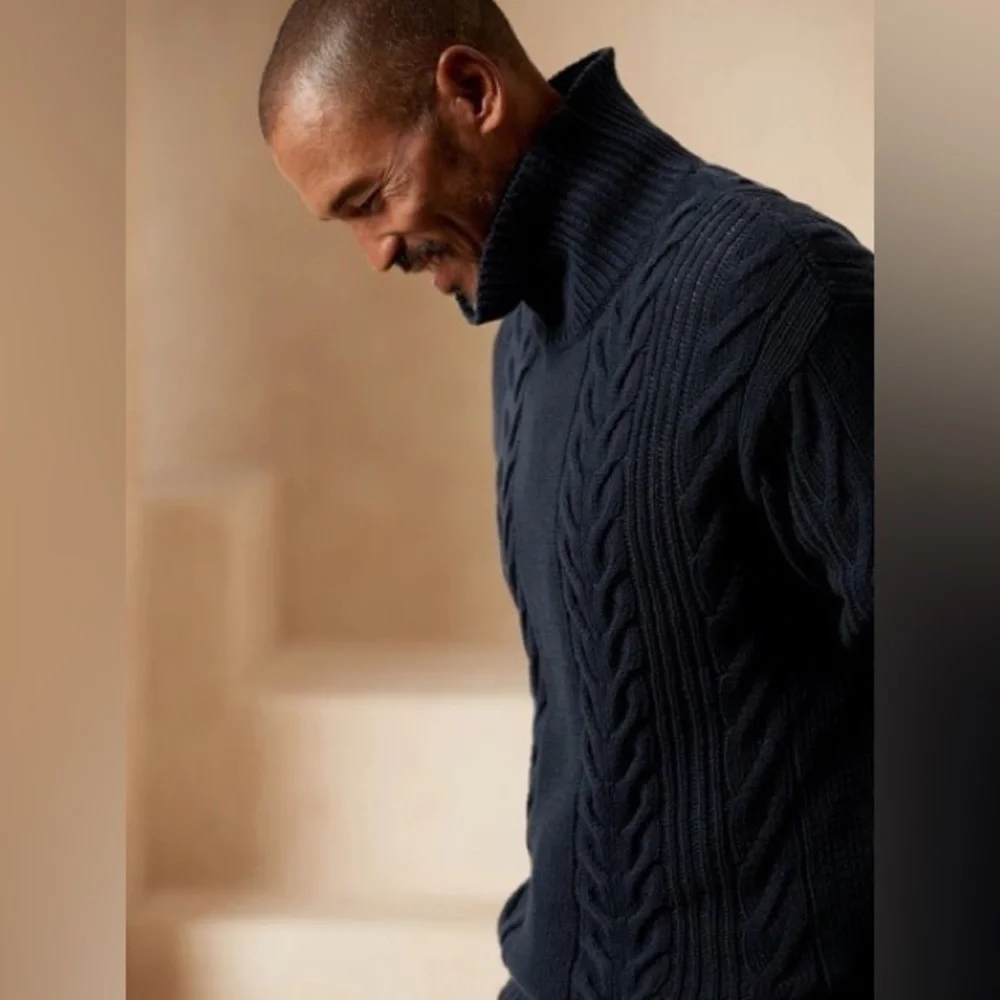 NWT! Banana Republic Navy Organic Cotton Cable-Knit Sweater - ALL TALL SIZES ♠️